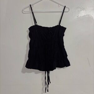Women’s Small Black Ruffled Tiered‎ top Drawstrings Camisole Adjustable Straps